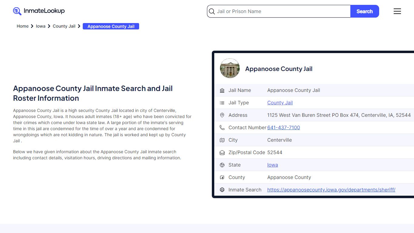 Appanoose County Jail Inmate Search - Centerville Iowa - Inmate Lookup